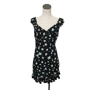 Free People Black Lemon Print Womens Small Linen Blend Like A Lady Mini Dress